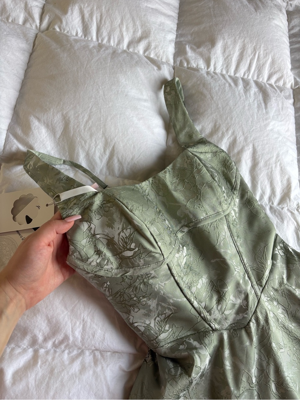 Women's Green Floral Jacquard Slip Dress